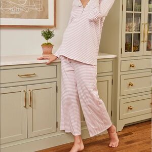 NWT - Lake Pajamas - Pima Maternity Wide Leg Pajama Set - Foxglove Double Stripe